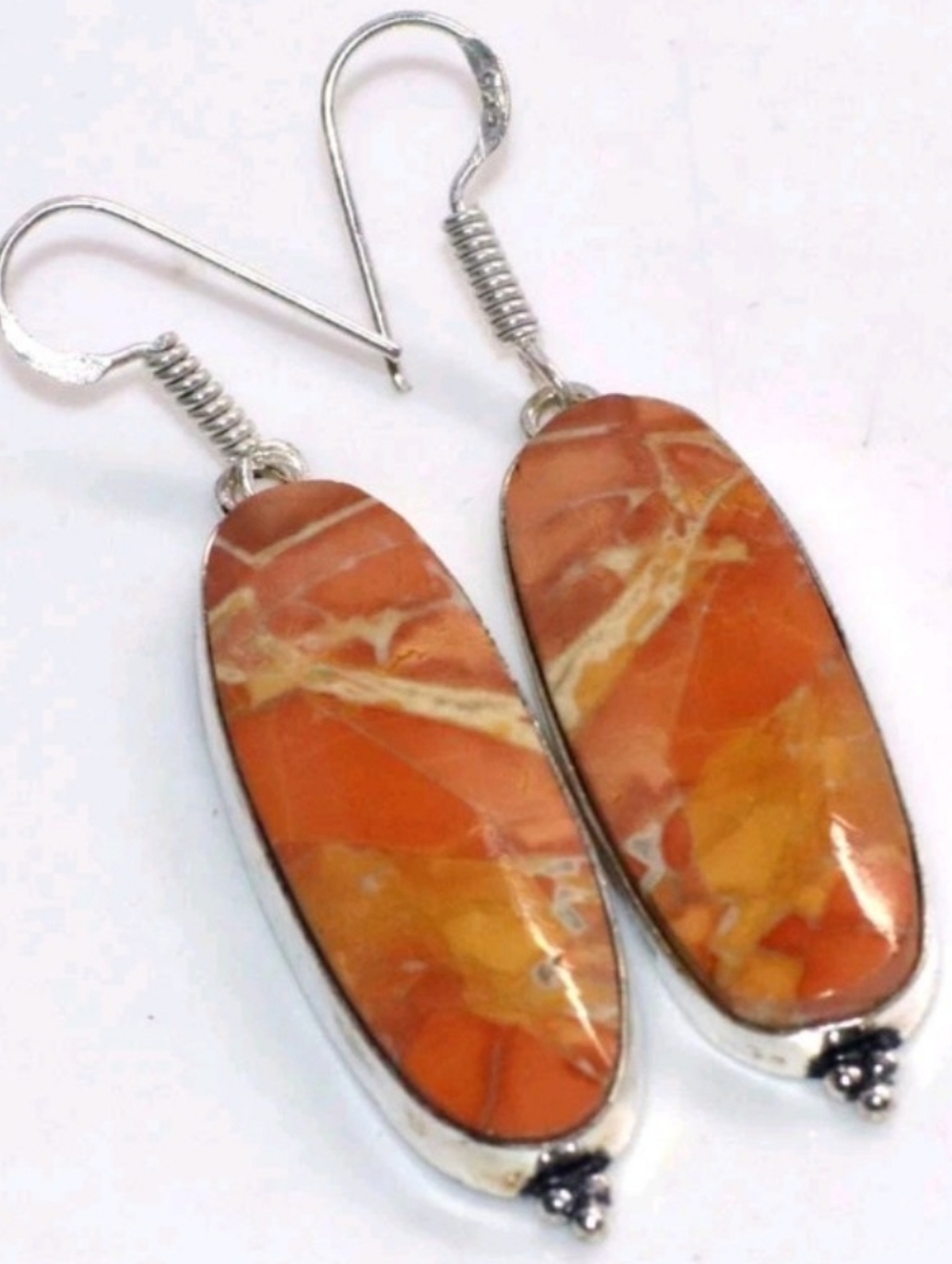 Indonesian Maligano Jasper Gemstone 925 Sterling Silver Drop Dangle Earrings